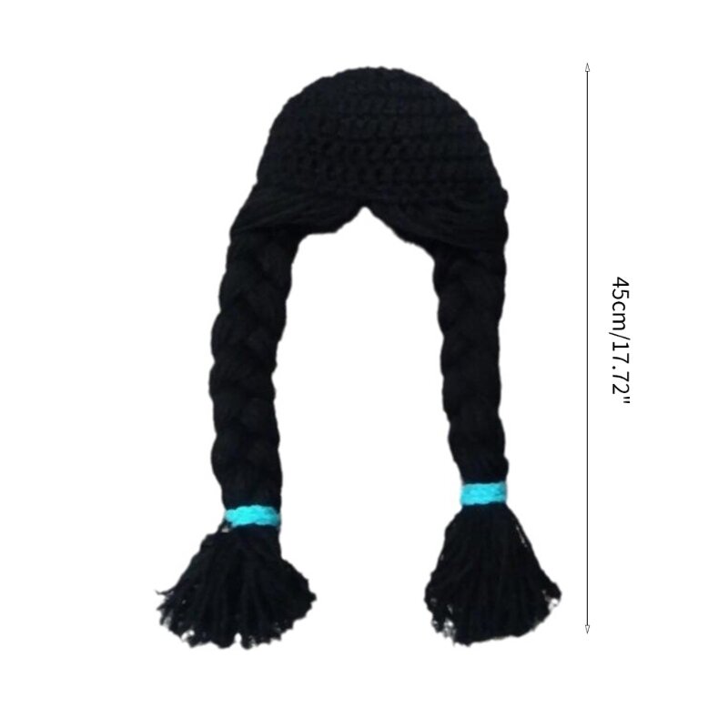 ベビーニットウィッグ帽子手作り幼児ダブル三つ編みウール編みキャップファッション