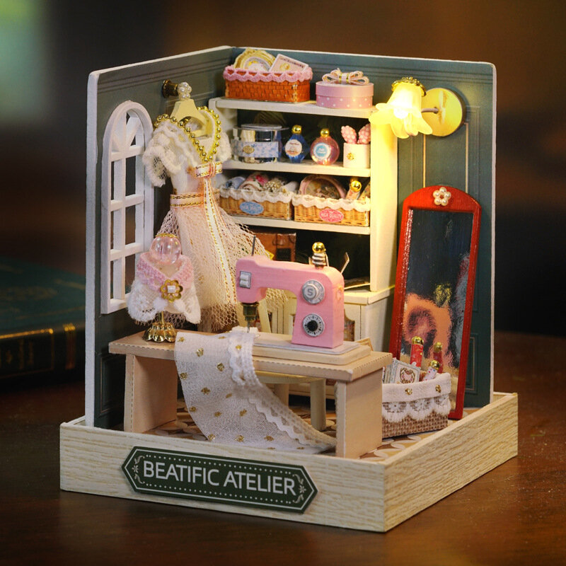 Miniatur Mini rumah boneka DIY rumah kecil Kit membuat mainan kamar rumah dekorasi kamar tidur dengan mebel kerajinan kayu rumah boneka