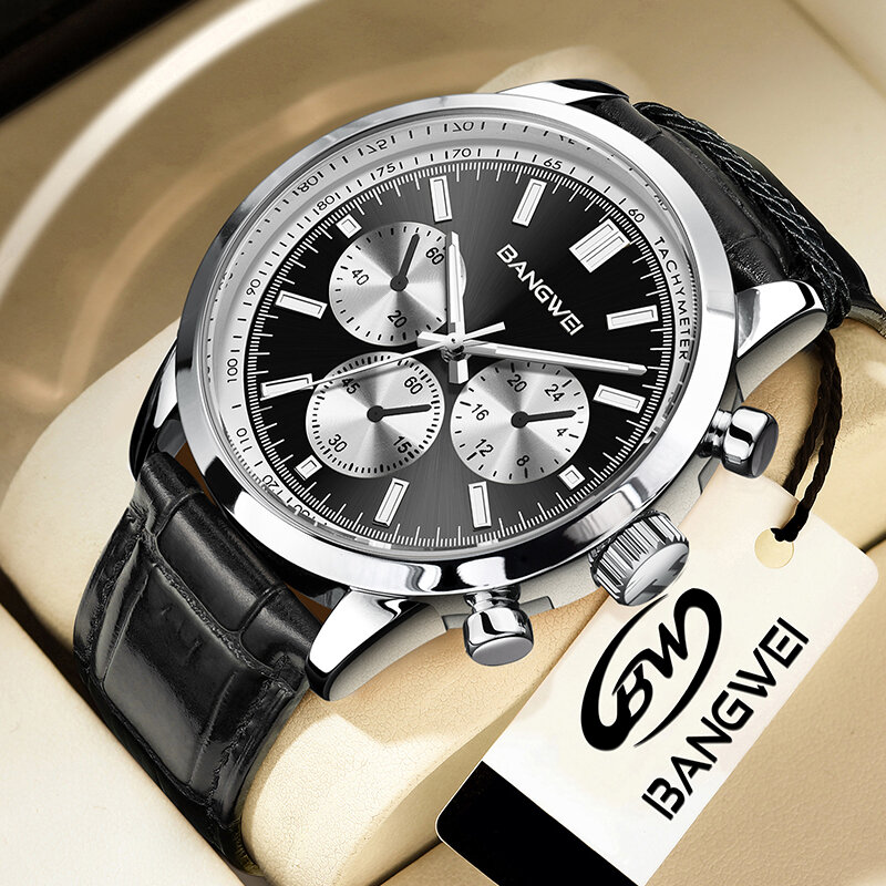 Lige-メンズ防水レザークォーツ時計、ボックス、ミリタリー腕時計、スポーツ時計、カジュアルファッション、高級デザイン