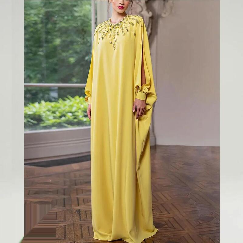 Robe de Rhà col rond pour femme, longueur au sol avec manches longues, robe de soirée élégante, été, 2024