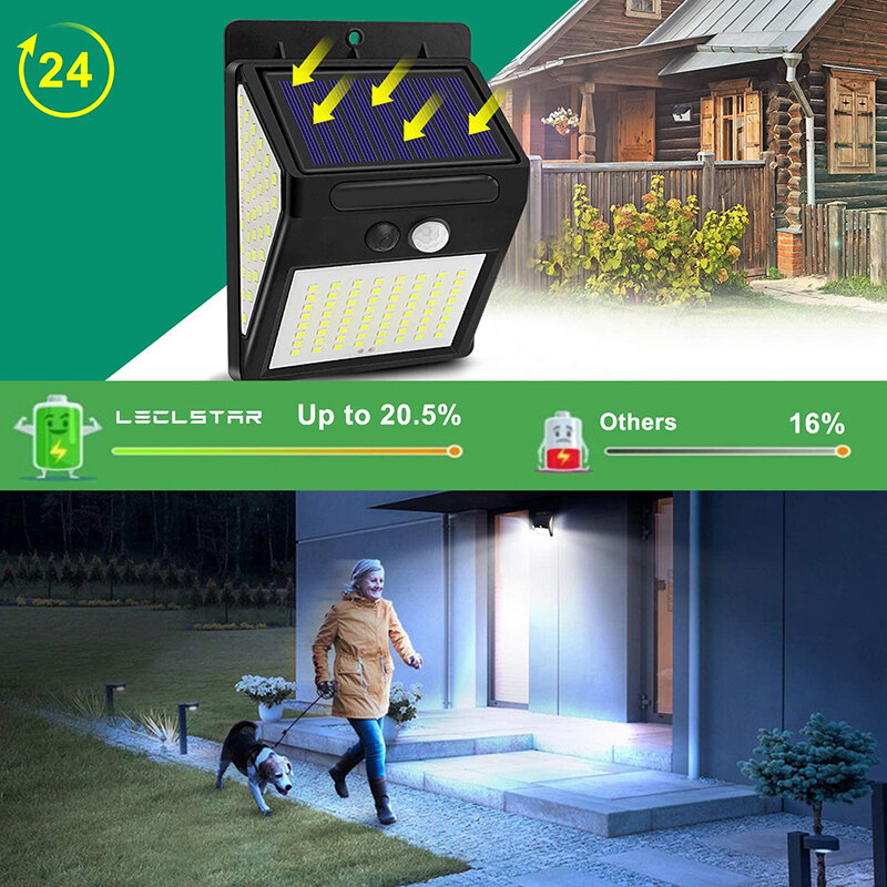 144 LED 야외 태양 램프 모션 센서 정원 장식 빛 IP65 방수 태양 벽 조명, 차고 안뜰