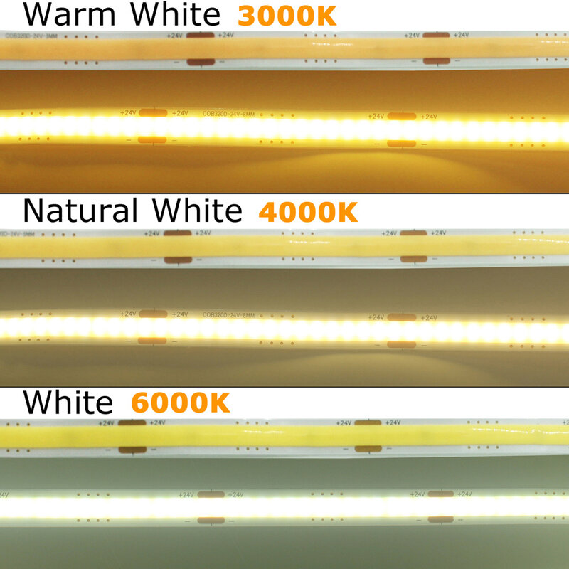 شريط إضاءة ليد COB لتزيين المنزل ، إضاءة خطية ، أبيض دافئ ، كثافة عالية ، 12 فولت ، 24 فولت ، RA90 ، 8: PCB ، شريط ليد مرن
