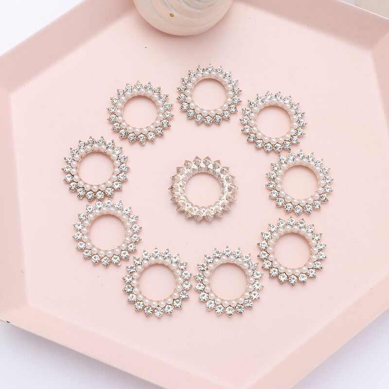 10PCS Sparkling Flower-shaped Crystal Rhinestone Buttons Pearl Button Pearl Hairpins Headwear Clip