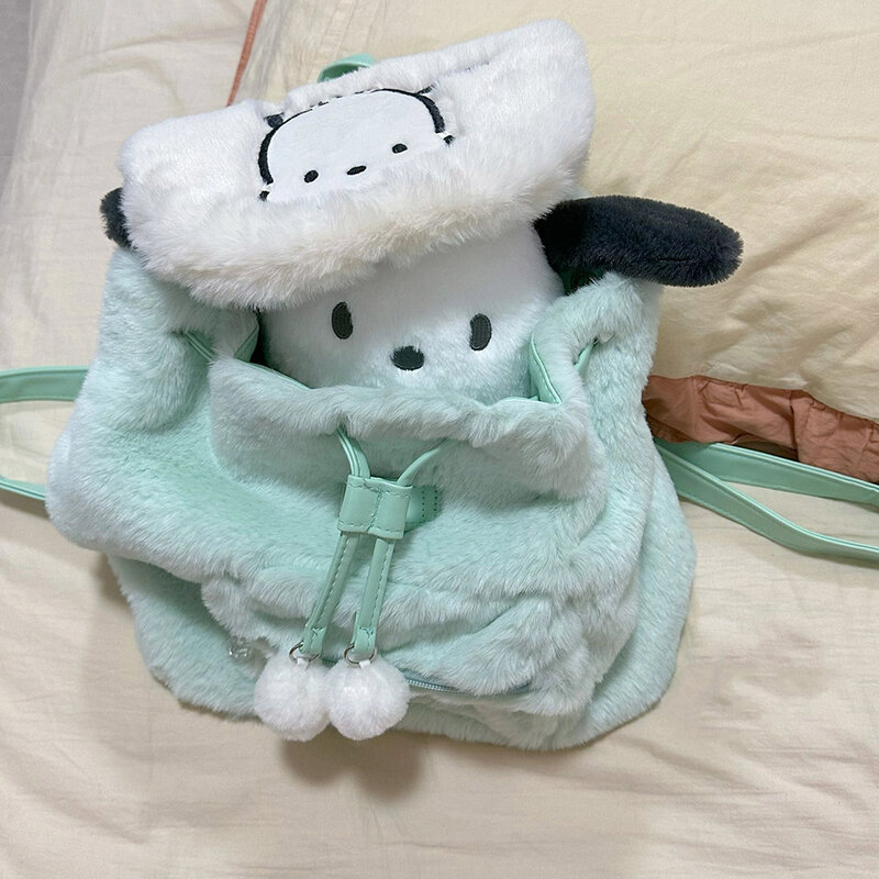 Sanrio Plush School Bag Kawaii Furry Shoulder Bag Simple All-match Handbag Cute Fluffy Satchel Tote Short Trip Backpack For Girl