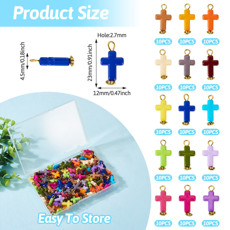 150Pcs Opaque Mini Cross Acrylic Pendants with Iron Findings For Jewelry Making Bracelet Necklace Keychain Supplies 23x12x4.5mm