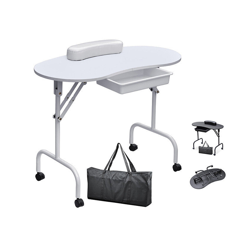 Mesa plegable portátil para manicura, mesa de trabajo para técnico de uñas, con estuche de maquillaje