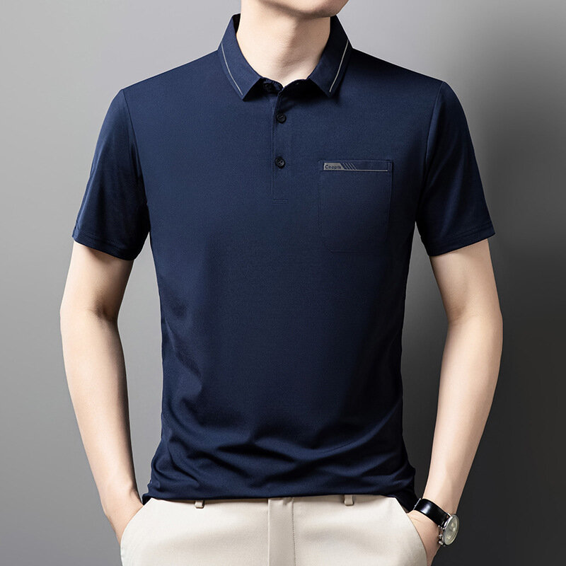 2024 New Men's Ice Silk Short-sleeved Polo Shirt Men's Loose Casual Breathable T-shirt