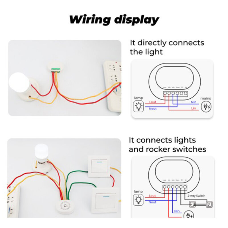 Tuya ZigBee 3.0 Smart Light Switch 16A Mini Automation DIY Module Breaker Supports 2 Way Control,for Alexa Google(White)