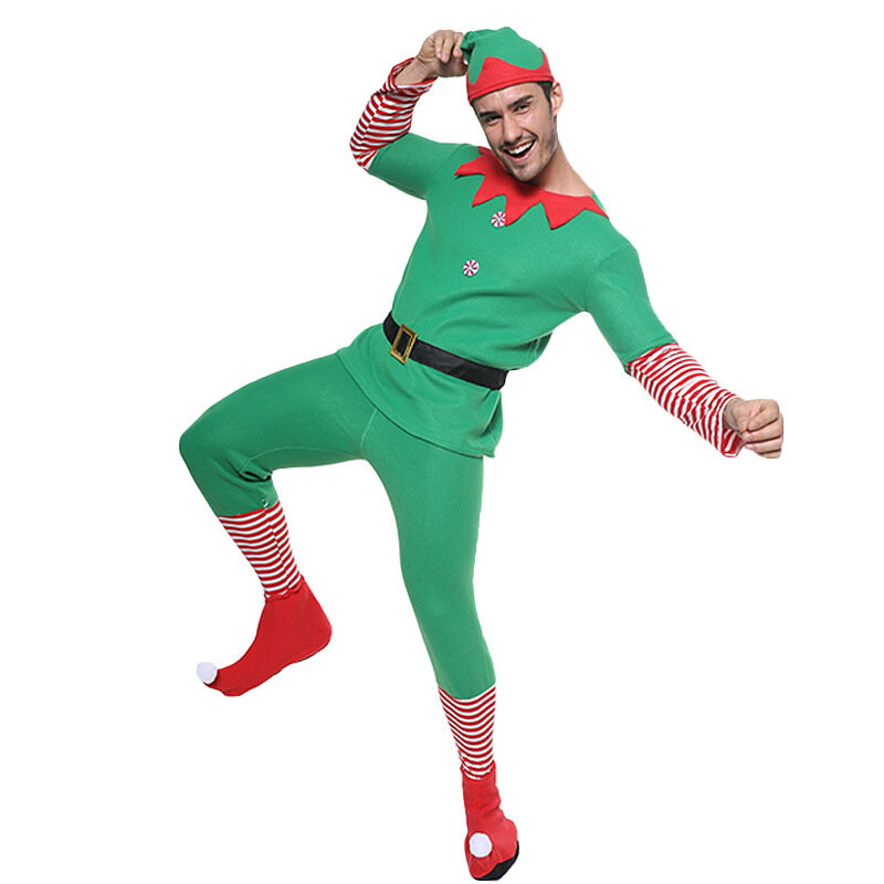 Kerst Santa Claus Kostuum Groene Elf Cosplay Familie Carnaval Feest Nieuwjaar Verkleedkleding Set Voor Mannen Vrouwen Meisjes Jongens
