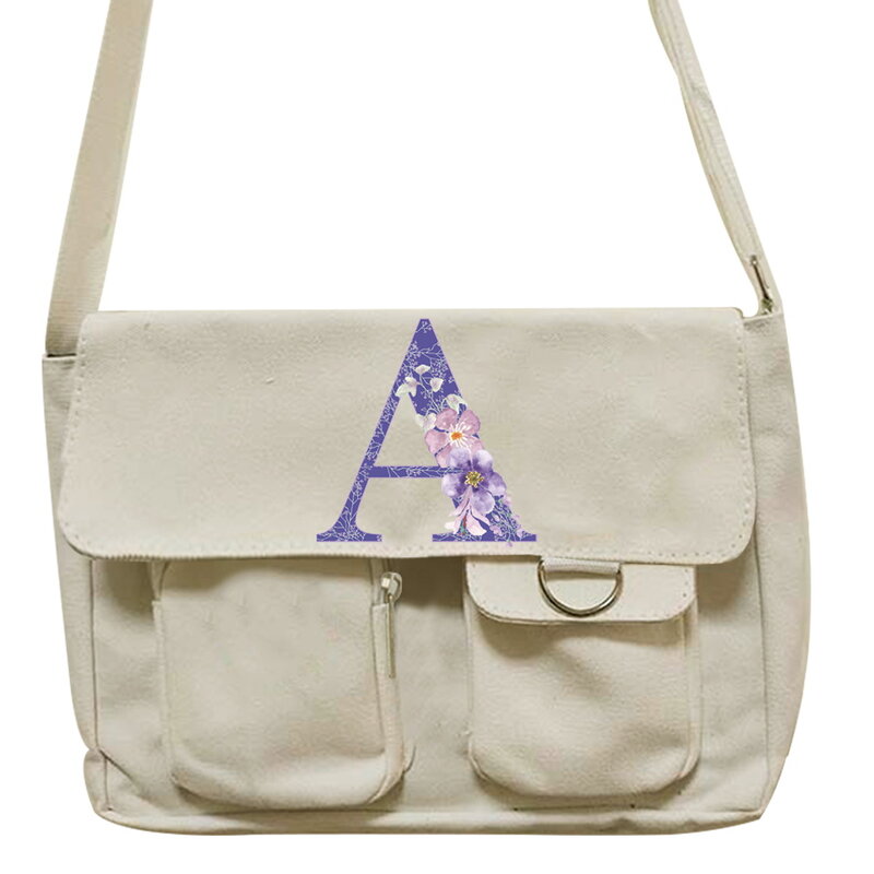 Холщовая сумка-мессенджер для женщин, повседневный ранец на плечо, вместительная сумочка-тоут, шоппер с фиолетовым цветочным принтом и надписью