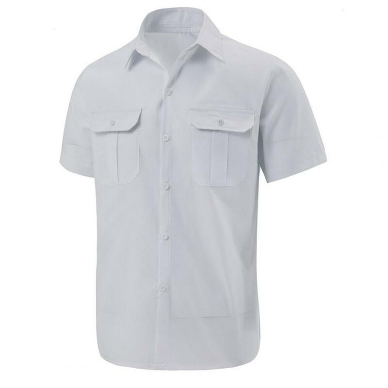 Men Casual Shirt Short Sleeve Men Shirt Men's Summer Cargo Shirt Lightweight Breathable Office Top with Turn-down Collar