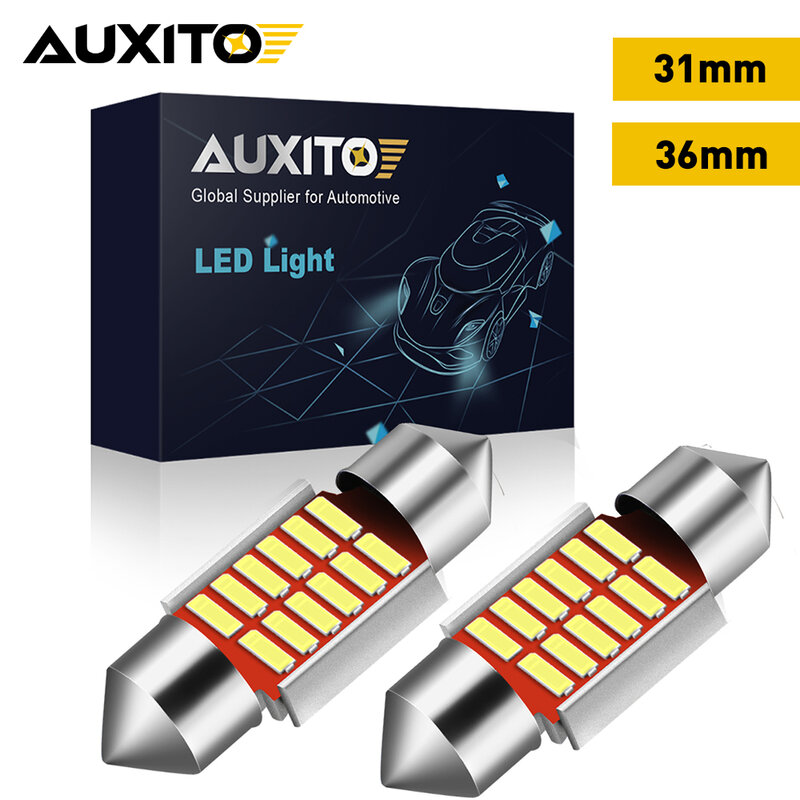 AUXITO-C10W LED Canbusシャンデリア,車内照明,ナンバープレートライト,C5W電球,12v cob,6000k,白,31mm, 36mm, 4個,2個