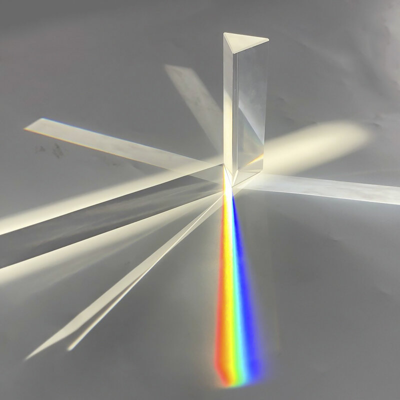 Prisma triangular bk7, 25x25x80mm, prismas ópticos de vidro, ensino de física, espectro de luz reutilizado, cor do arco-íris, presente infantil