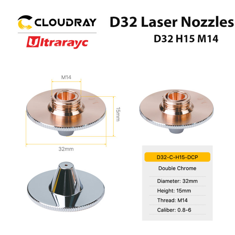 Ultrarayc Sợi Laser Đầu Phun Loại C Phồng Đơn Đôi Mạ Chrome Lớp D32 H15 M14 Cỡ Nòng 0.8-6 Cho raytools Đầu Laser