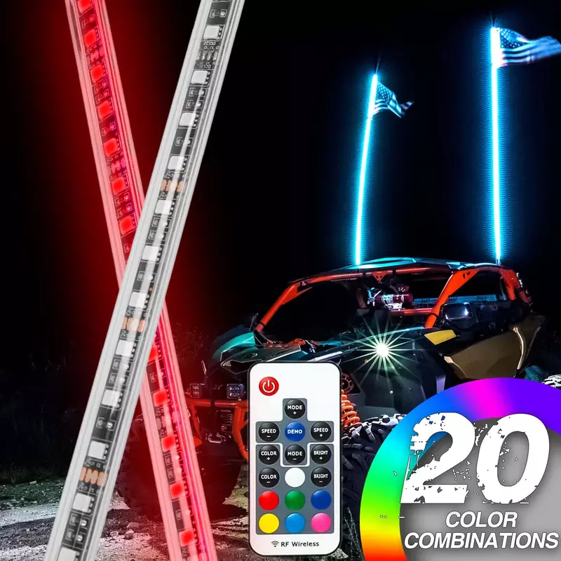 2pcs 4ft Fernbedienung Spiral LED Peitsche Lichter beleuchtete Antennen peitschen für ATV Polaris RZR 4x4 Fahrzeuge
