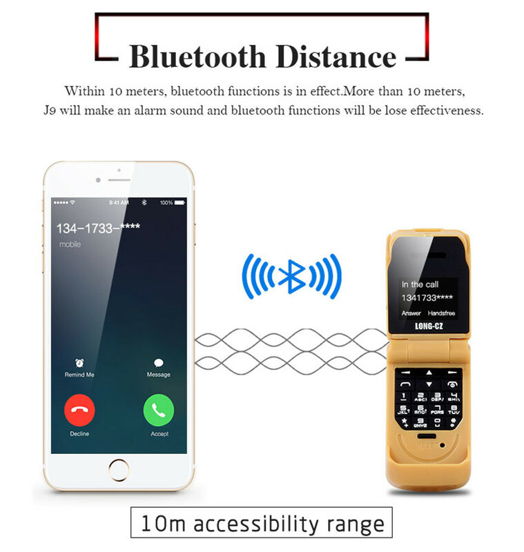 UNIWA-Mini Flip do telefone móvel com botão, discador sem fio Bluetooth, FM voz mágica, fone de ouvido mãos livres, Flip, J9, 2G