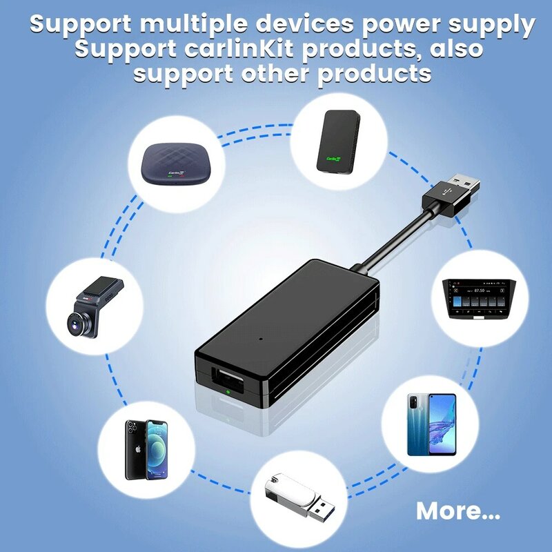 CarlinKit-Caixa de Alimentação USB para Carro, Mini Adaptador USB, Plug and Play, Trabalho para Rádio do Carro ou CarPlay Sem Fio, Android Auto