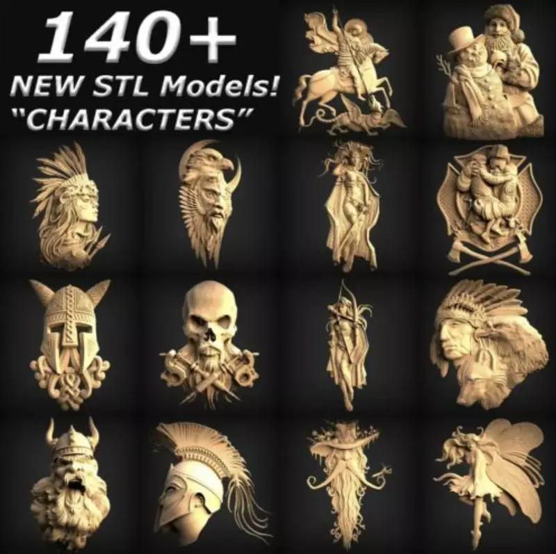 CHARACTERS COLLECTION - More Than 140+ 3D STL Models Relief Engraving Files for CNC Routers 3d printers