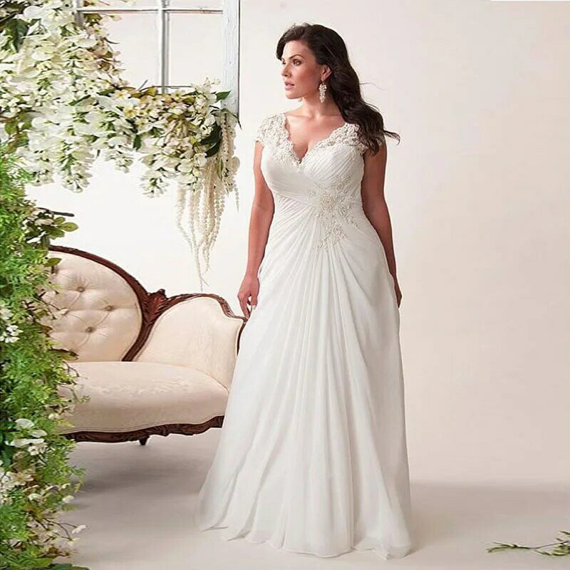 XiMuchDX Plus SIze Wedding Dress 2024 Bride Backless V Neck Sweep Train Beading Bridal Gowns Lace Beach Custom Made