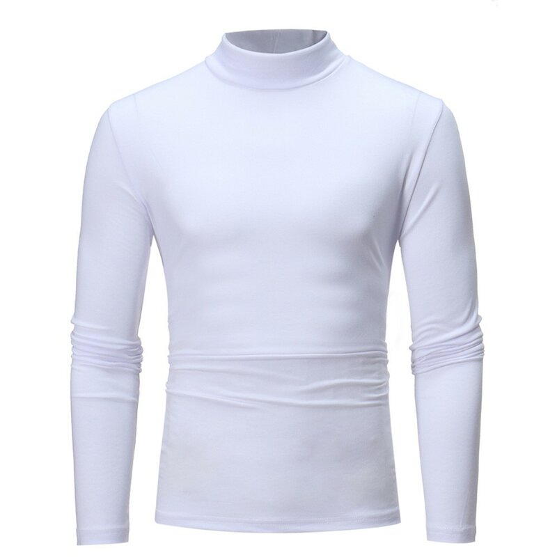 New Mock Neck Basic T Shirt For Men Undershirts Solid Color Long Sleeve Slim Fit Muscle Pullover Tees Tops T-Shirts Clothing