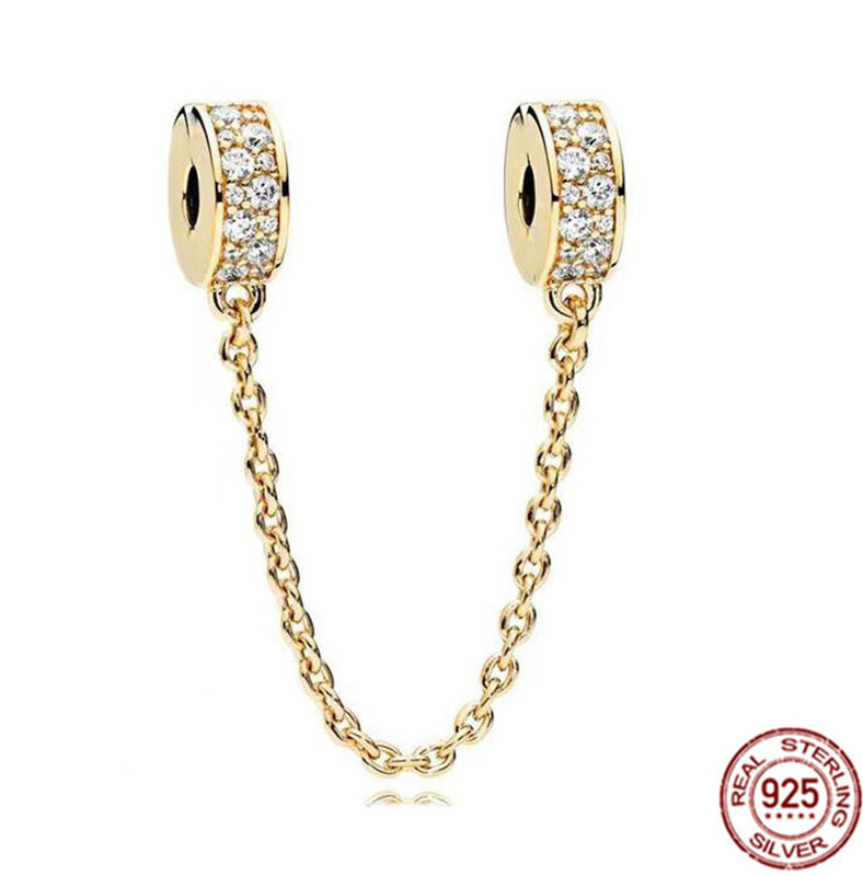 NEW Gold Plated Original Crown Purse & Shell Dangle Charm Pavé Clips Safety Chain Beads Fit Pandora Bracelet Silver 925 Jewelry