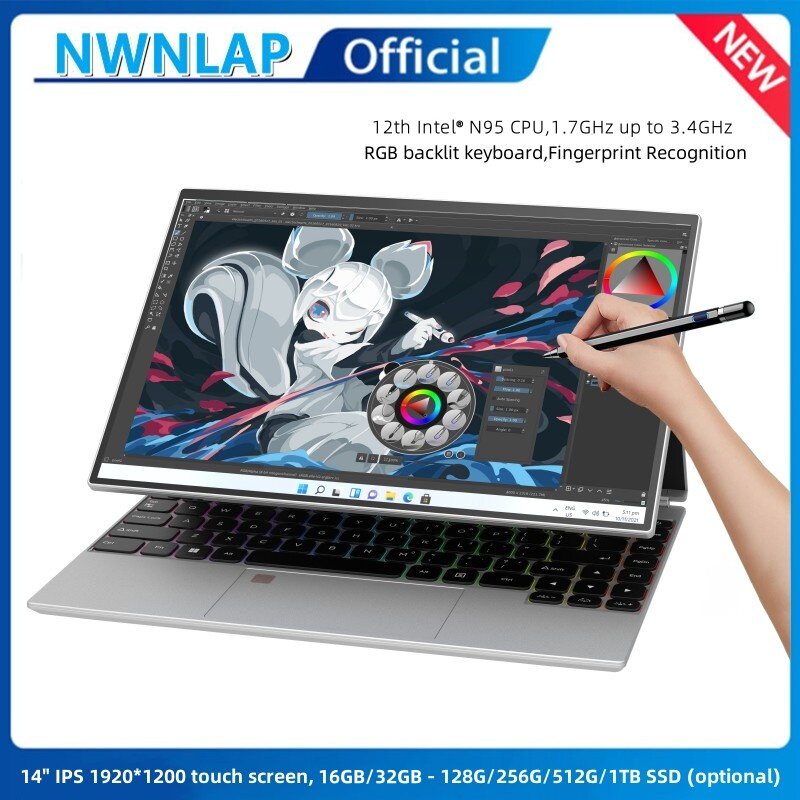 14-calowy komputer ekran dotykowy IPS tablet laptop N95 biznesowy notebook biurowy 16G 128G -- 1TB SSD RGB WINDOWS 11 identyfikator dotykowy