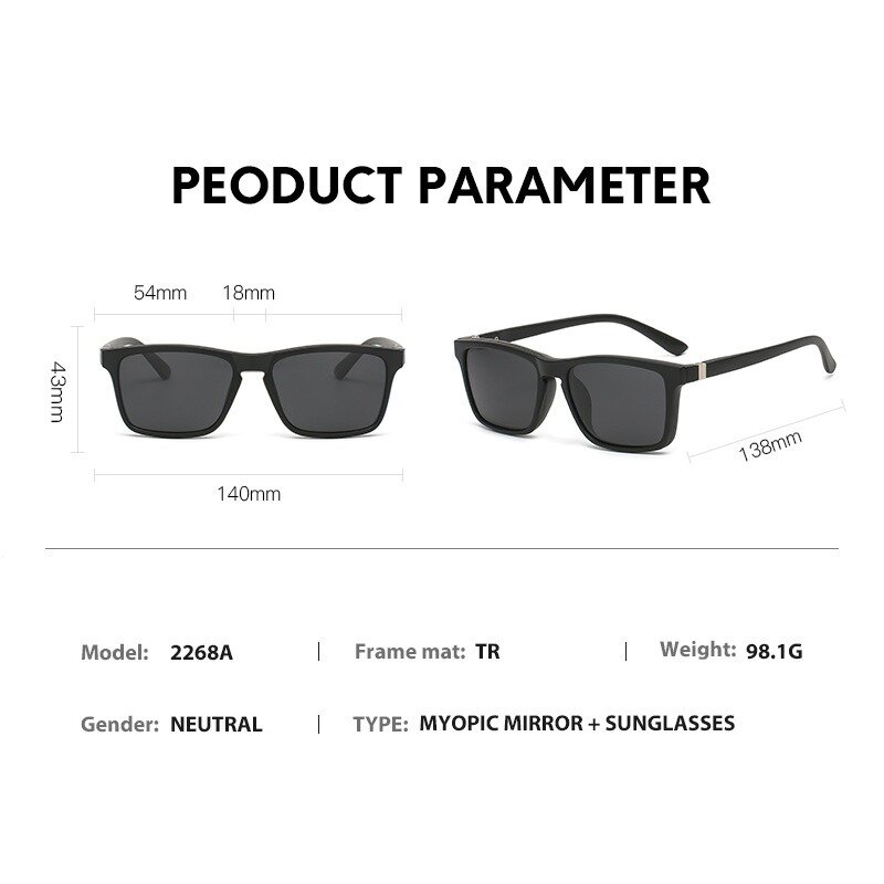 Eyeglasses Frame Men Women With 5 PCS Clip On Polarized Sunglasses Spectacle Magnetic Glasses Male UV400 Eyeglasses 2268