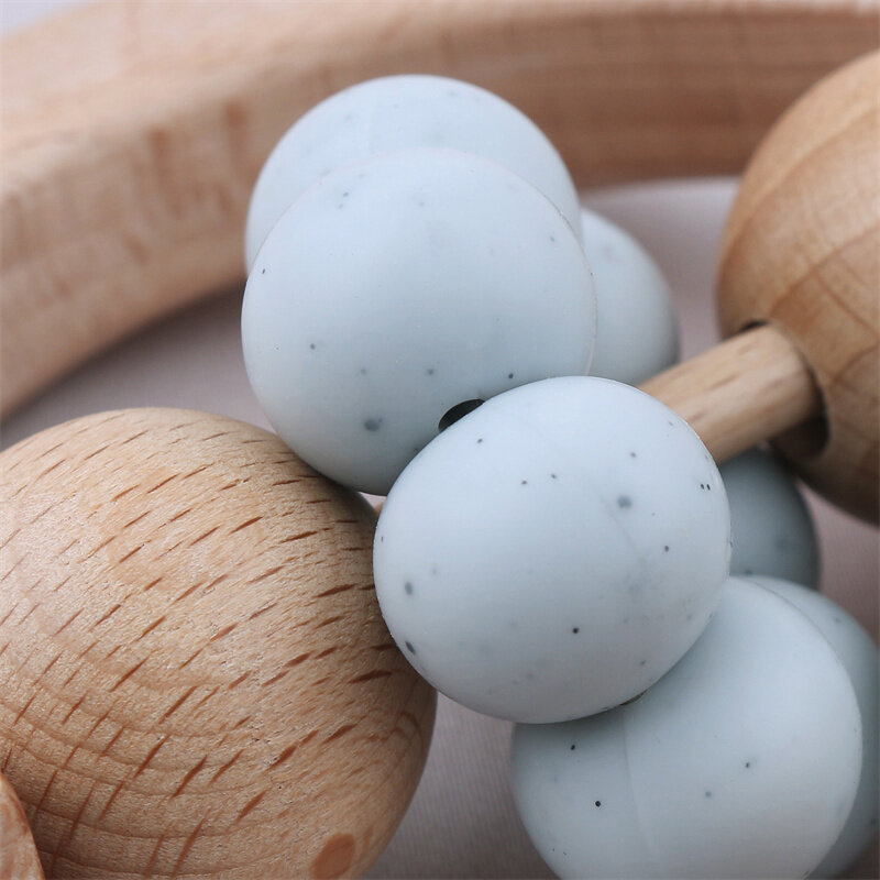 1PC Wooden Teether Baby Toy Silicone Beaded Wooden Ring Rattle Bell Toys For Kids Teething Infant Chewing Toy Baby Shower Gifts