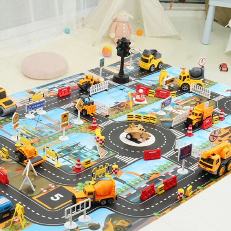 Alfombra de carretera para niños, mapa de estacionamiento de ingeniería, juguete educativo de dibujos animados, tapetes para bebés, juguetes para niños