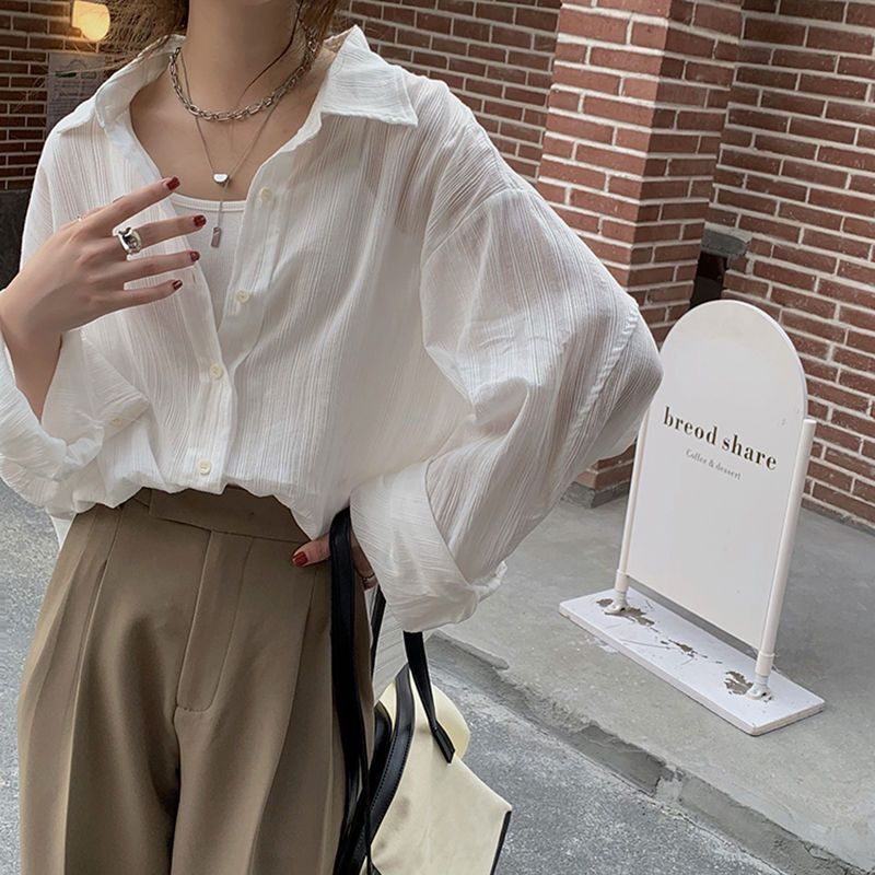 Deeptown White Long Sleeve Shirts Youthful Woman Vintage Oversized Blouses Elegant Korean Fashion Office Ladies Tops Summer