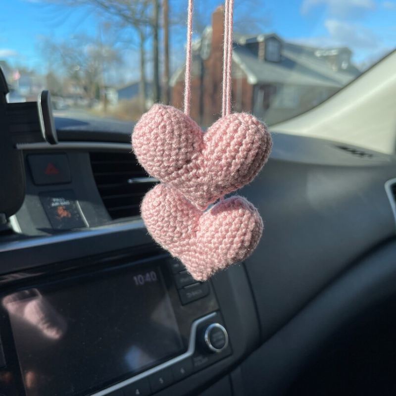 Pendentif de voiture créatif en forme de cœur fait à la main en coton tissé amour ornement suspendu décoration automatique, accessoires de voiture de style nordique