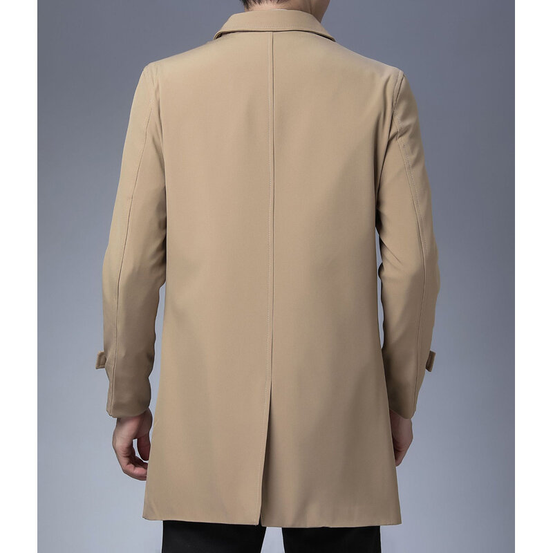 Бренд BROWON, деловой Повседневный Тренч, пальто для мужчин, отложной воротник, одноцветная длинная Мужская куртка, 2024, модная ветровка, одежда для мужчин