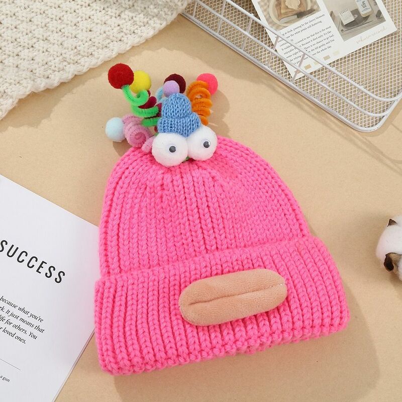 Wool Crotch Sausage Mouth Braid Beanie Sausage Mouth Candy Colored Sausage Mouth Hat Knitting Funny Cartoon Knitting Hat Boy