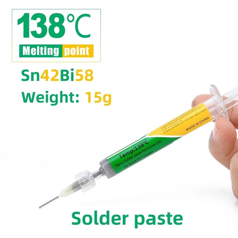 ใหม่ประเภทต่ำอุณหภูมิตะกั่ว-ฟรีเข็มฉีดยา Smd Solder Paste Flux สำหรับ Soldering Led Sn42Bi58ซ่อมเชื่อมวางเครื่องมือ