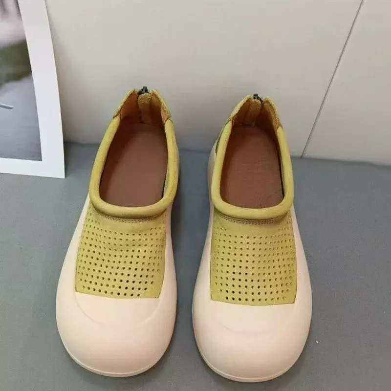Zapatos vulcanizados de primavera para mujer, zapatillas informales sin cordones, con punta redonda, bloqueo de Color