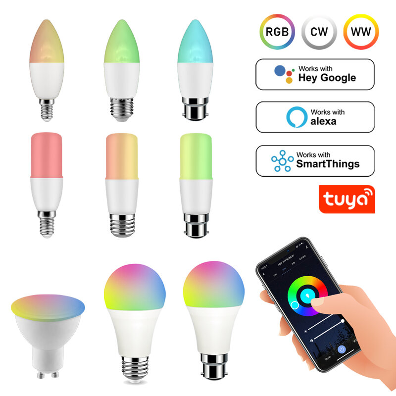 Ampoule LED intelligente Tuya Smart WiFi, Life Andrea Control, lampe LED nous-mêmes avec Yandex Alice, Google Home, Alexa, GU10, E14, RVB