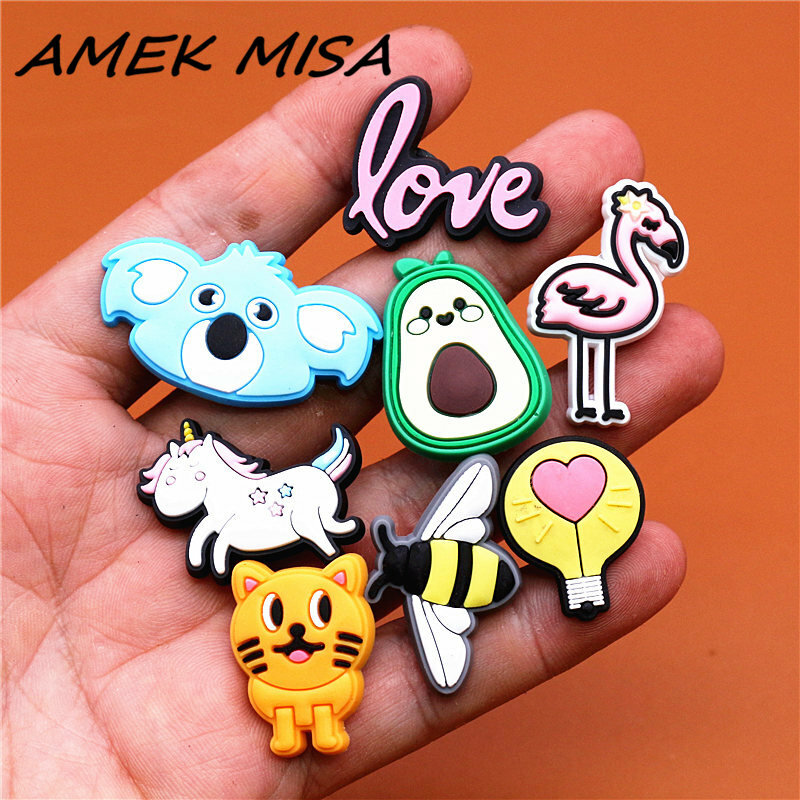 Free shipping 1pcs Cartoon Animals Shoe Charms PVC Decorations Flamingo Unicorn Charm Buckle for Kids Party Xmas Gifts