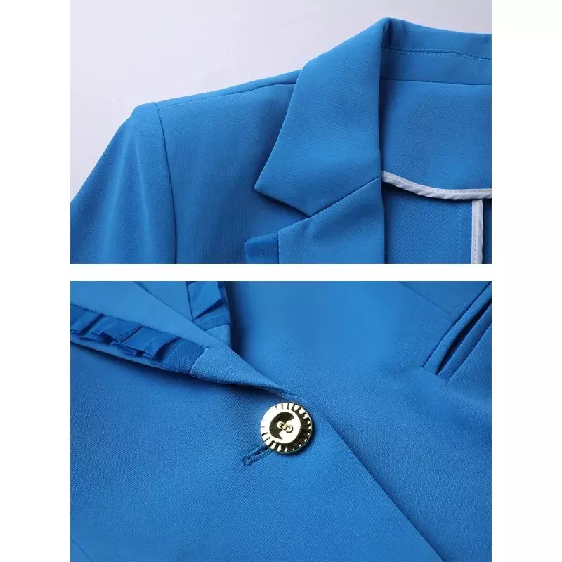 Blazer formal feminino, jaqueta de manga 3/4, branca e azul, senhoras do escritório, moda feminina, primavera e verão