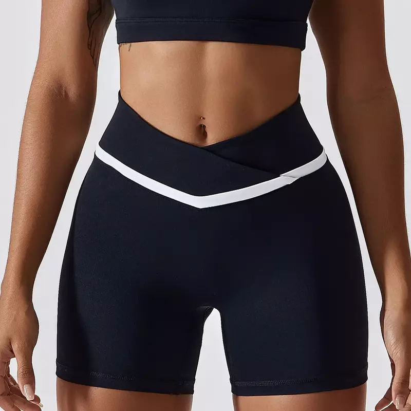 Pantalones cortos de yoga nude con realce de cadera para mujer, shorts ajustados de cintura cruzada para ejercicio, secado rápido