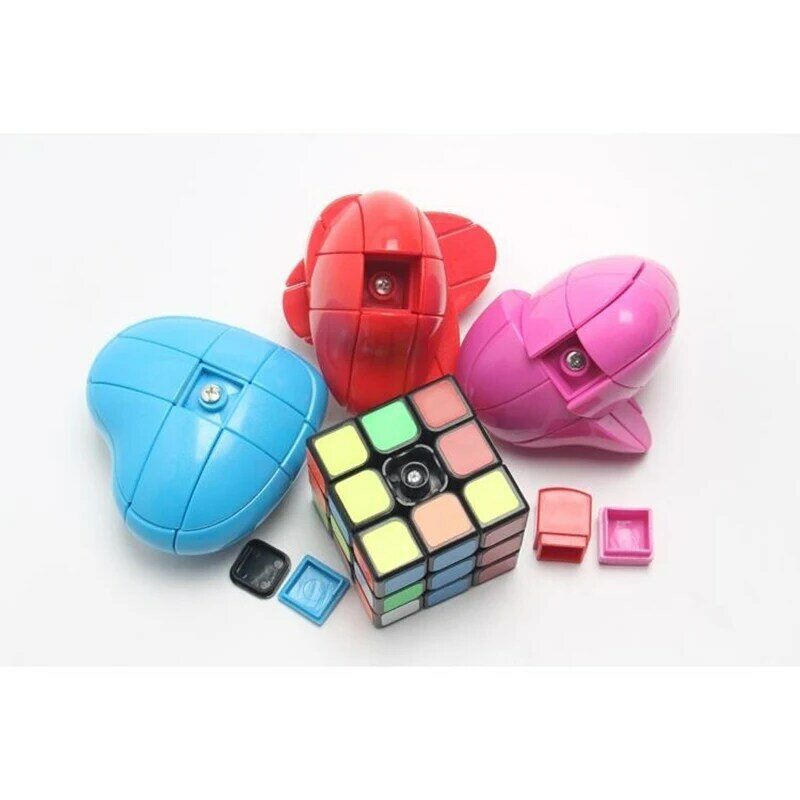 Cubo mágico de rompecabezas de velocidad para niños, juguete educativo especial, corazón de amor rosa, 3x3x3