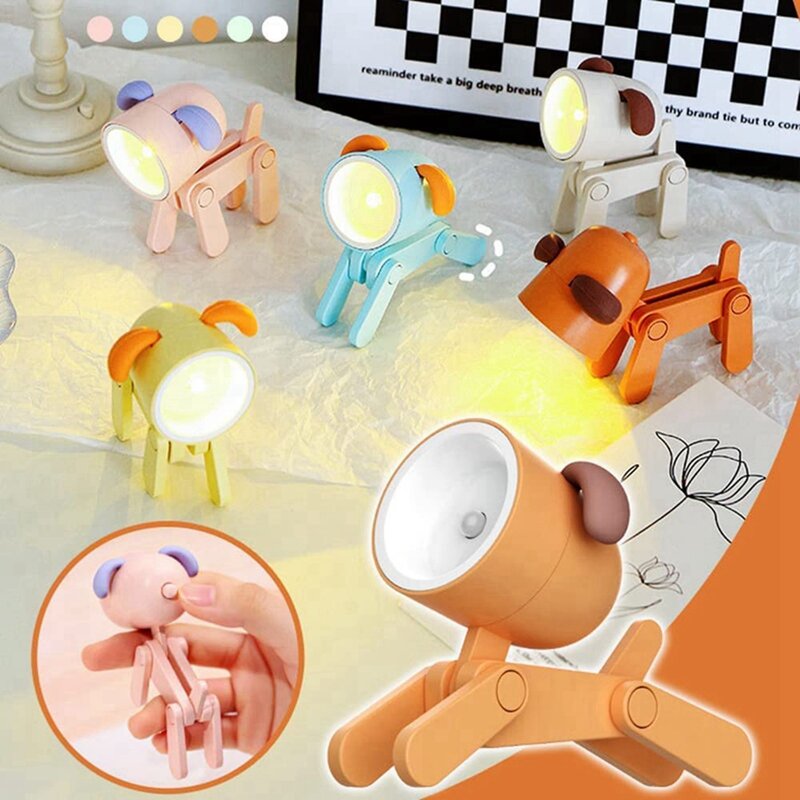 Mini Plastic Dog Shape Night Light para Crianças como Mostrado, Cute Little Lamp, Portátil Leitura Livro Lâmpadas para Estudo Noturno e Viagem, 6 PCs