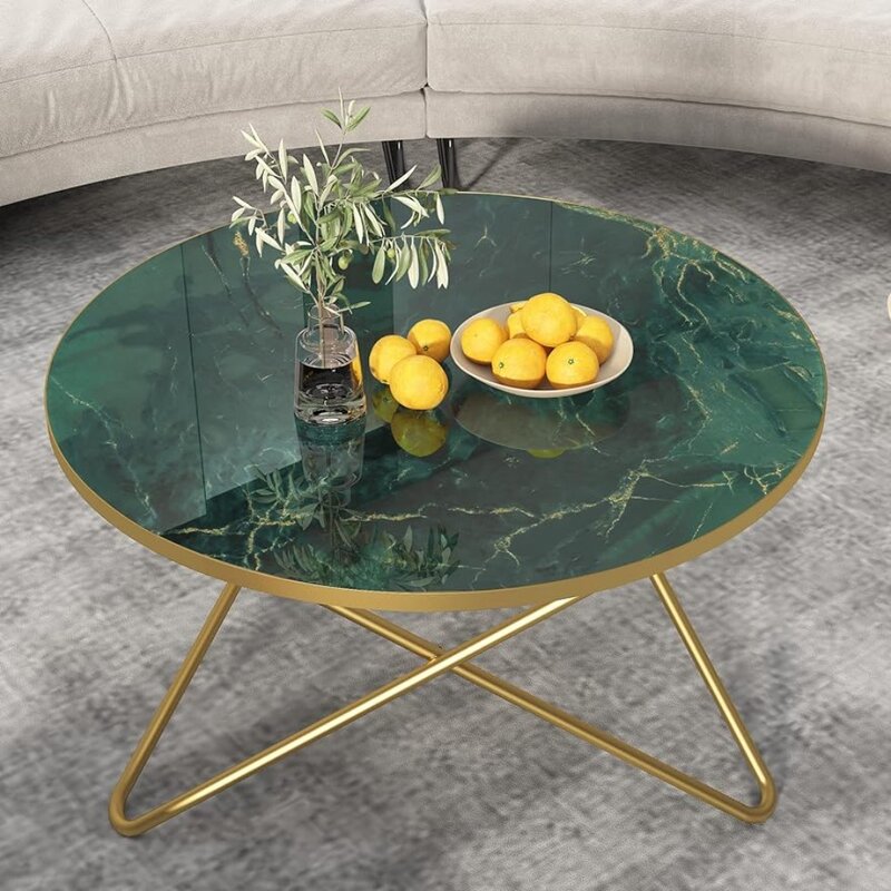 Round Coffee Table With Green Faux Marble Top Coffee Tables for Living Room Furniture Lounge Center Table Salon Nightstands Side