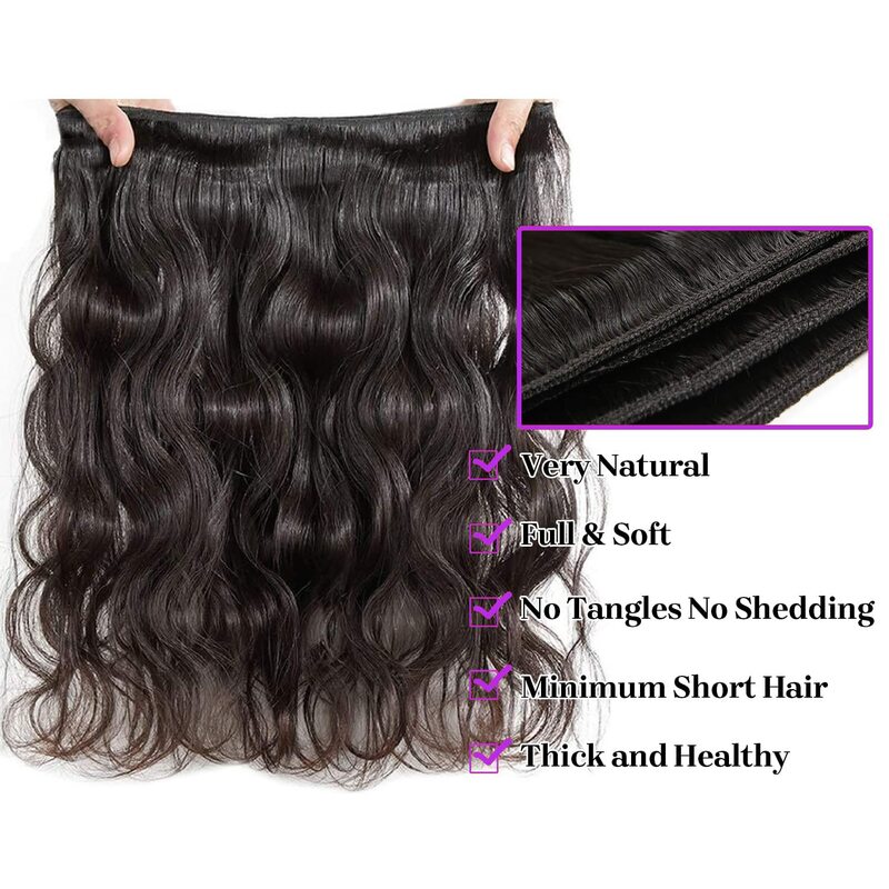 10A Body Wave Bundles Human Hair 18 20 22 Inch Brazilian Virgin Human Hair Bundles Body Wave 100% Unprocessed Weave Bundles #1B