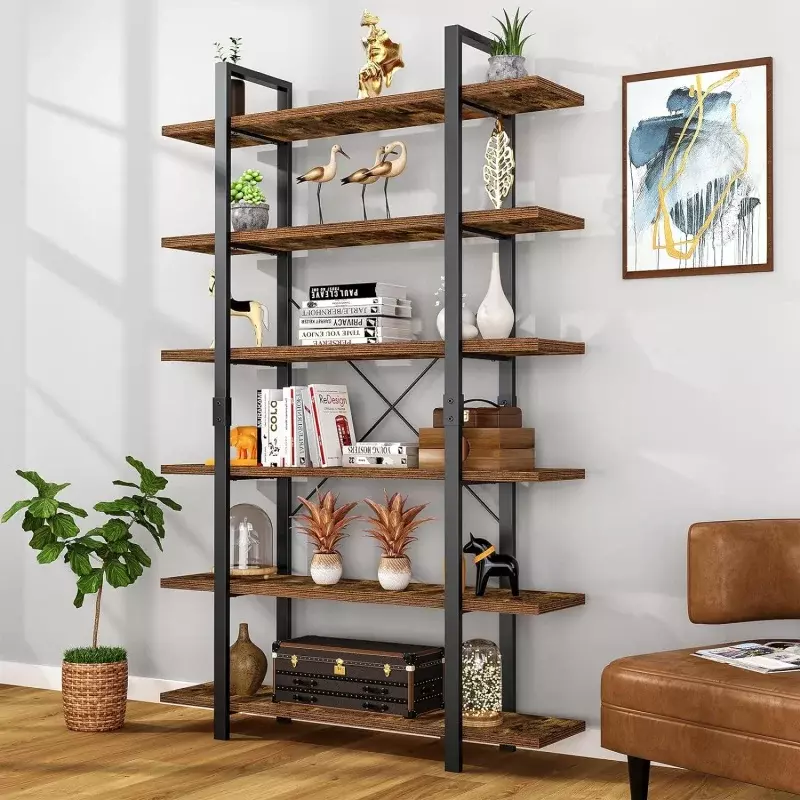 FRAPOW Bookshelf, 6 Tier Book Shelf 83Inch Tall Bookcase, Industrial Large Bookshelves Rustic Book Case with Open Metal Frame fo