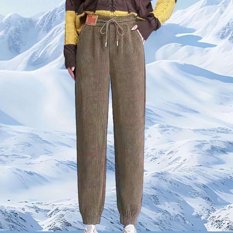 Celana olahraga bulu domba wanita, celana joging pinggang tinggi komposit bulu domba termal musim dingin Ski Hiking lari Jogger