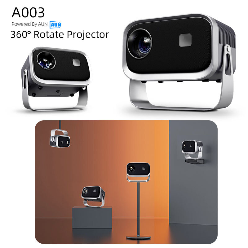 AUN A003 미니 프로젝터 3D 극장 휴대용 홈 시네마 LED 비디오 프로젝터, 와이파이 미러, 안드로이드 IOS 스마트폰, 1080P, 4K 비디오용