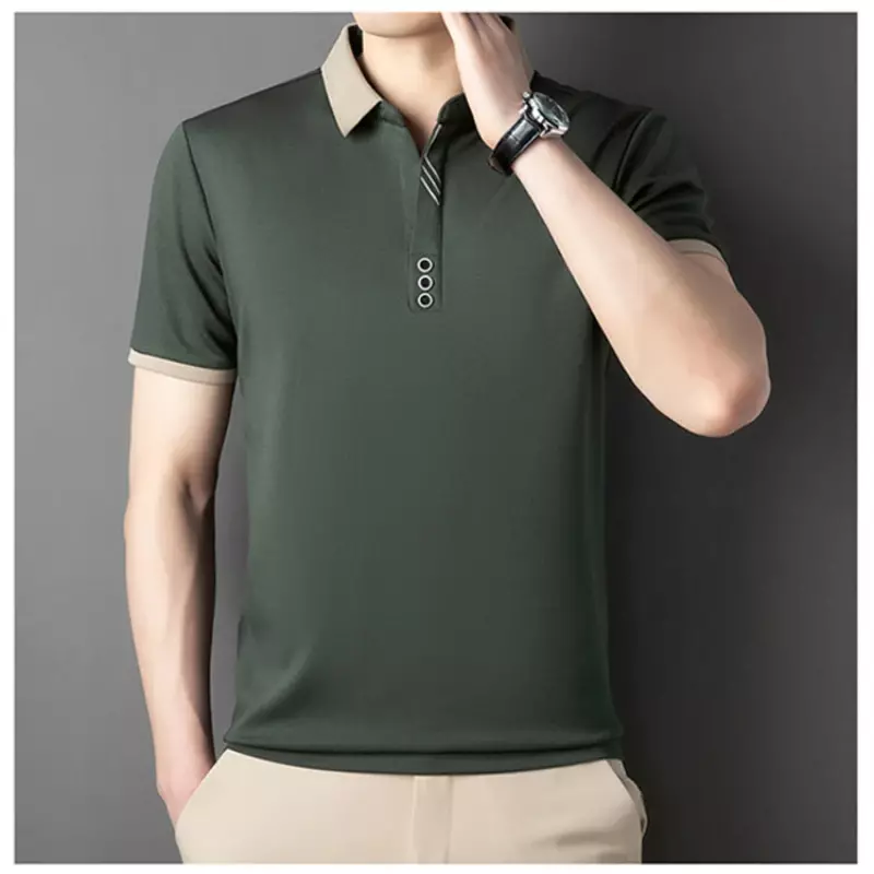 New Men's Popular Short Sleeved Trendy and Personalized Scissor Neck Polo Shirt