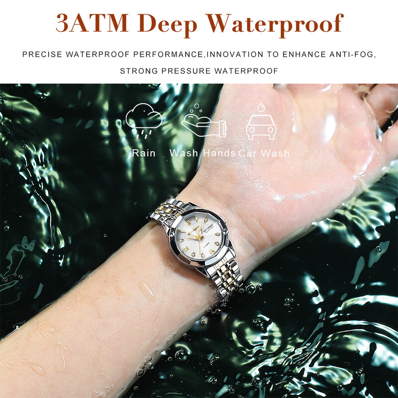 POEDAGAR luksusowy damski zegarek na rękę świecący wodoodporny zegarek na randkę tydzień kobieca sukienka ze stali nierdzewnej damski zegarek kwarcowy zegar + pudełko