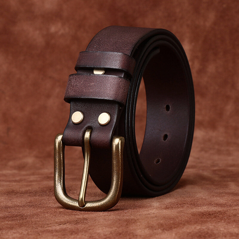Cinturón esmerilado de cuero genuino americano para hombre, Correa con hebilla de cobre, informal, de cuero de vaca puro, de lujo, 3,8 CM