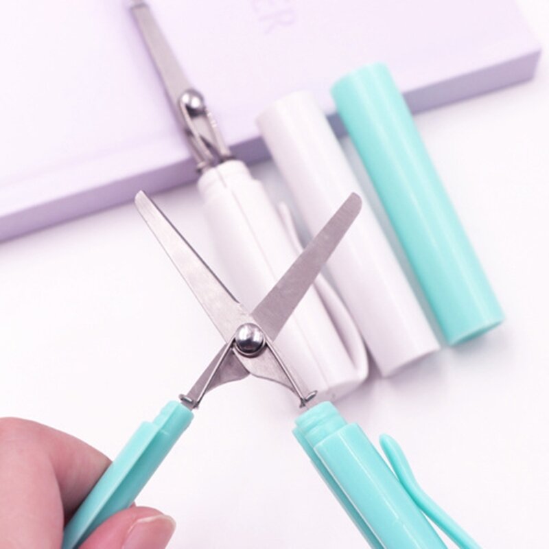 Portable Travel Safety Scissors Mini Foldable Scissors Pen Scissors Craft Scissors Embroidery Scissors with Cover